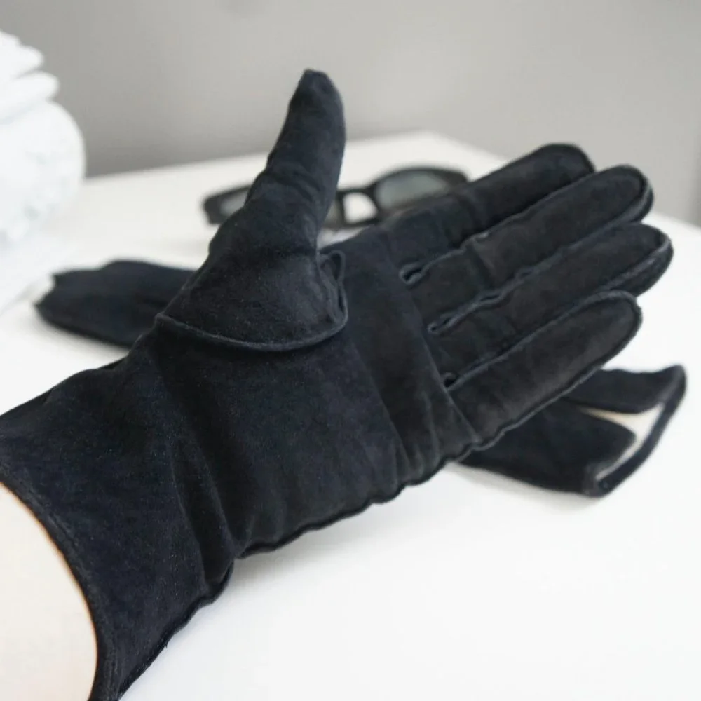 Black Suede Leather Gloves Size 6.5